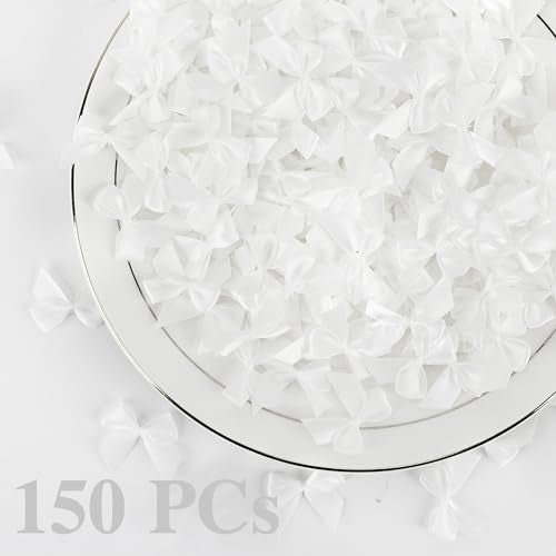 AIMUDI 150 PCs Small White Bows 1.2'' Satin Bows for Gift Wrapping Mini Bow for Treat Bags Cakes Balloons Gift Boxes Envelopes Wedding Baby Shower Birthday Party Decoration - Image 4
