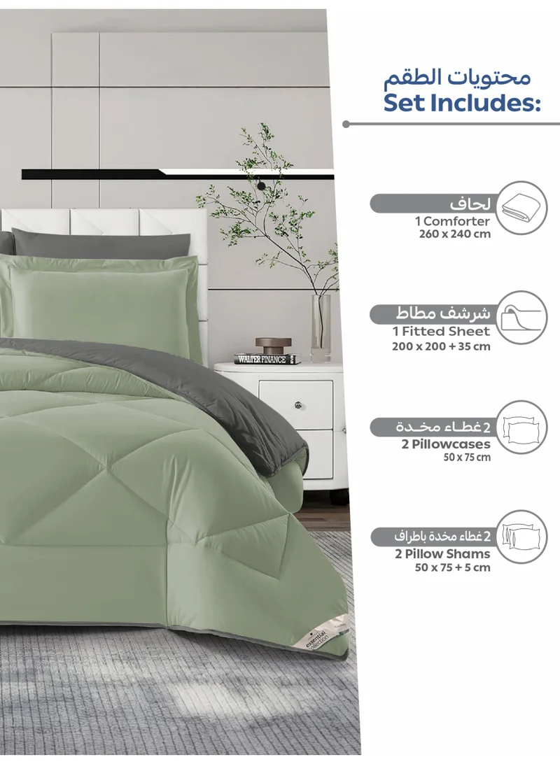 Donetella KING 6pcs (200x200) Bedding Comforter Set, King Size Fits 200x200 cm - 6-Pcs Solid Quilted Bed Set, Microfiber Fabric - 1 Comforter, 1 Fitted Sheet, 2 Pillow Shams, 2 Pillowcases  | Best Price UAE