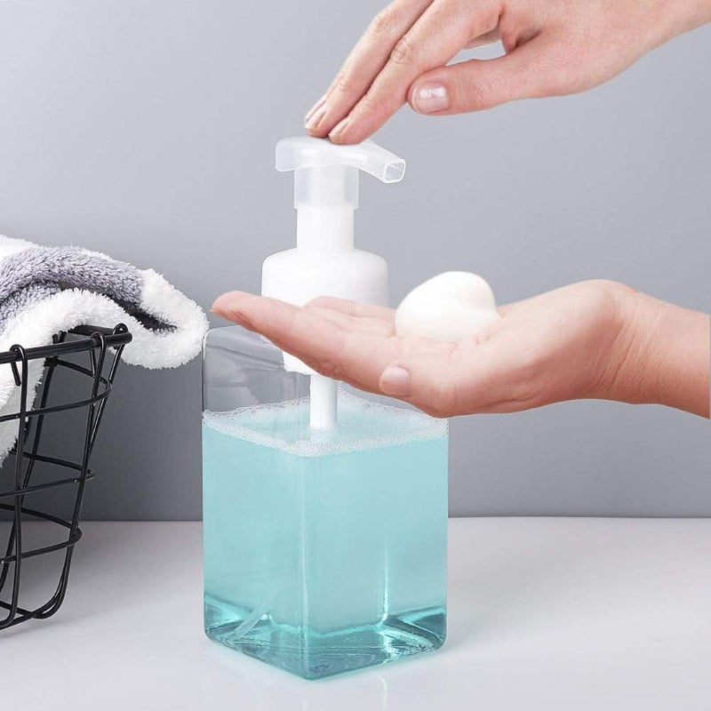 UUJOLY Foaming Soap Dispenser, 450ml (15oz) Refillable Pump Bottle Plastic for Liquid Soap, Shampoo, Body Wash (2 Pcs) (Clear) - Image 4