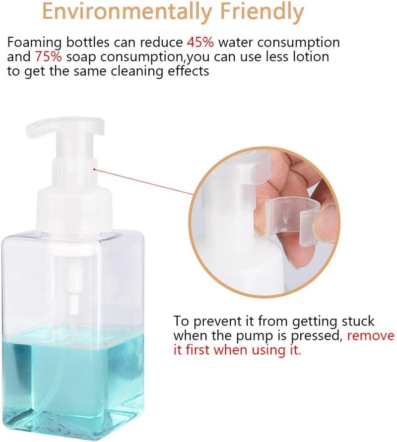 UUJOLY Foaming Soap Dispenser, 450ml (15oz) Refillable Pump Bottle Plastic for Liquid Soap, Shampoo, Body Wash (2 Pcs) (Clear) - Image 2