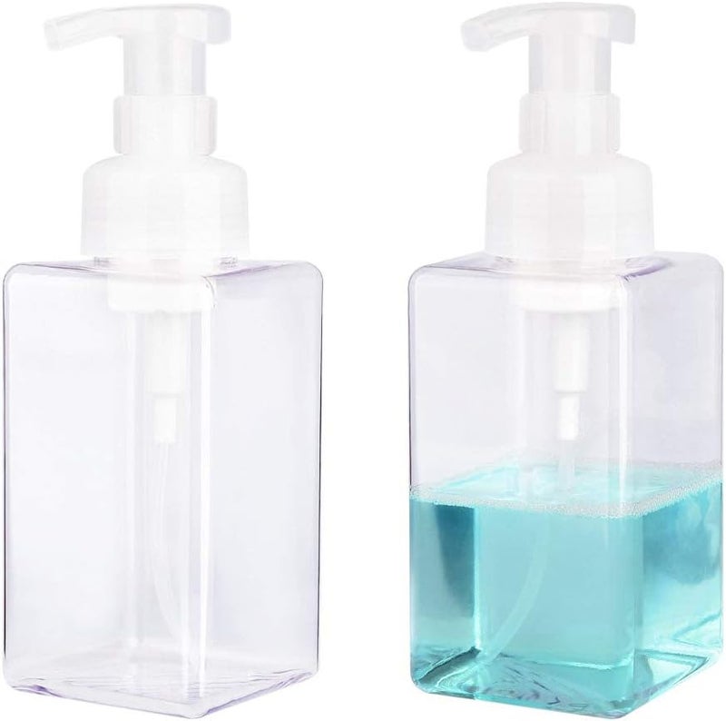 UUJOLY Foaming Soap Dispenser, 450ml (15oz) Refillable Pump Bottle Plastic for Liquid Soap, Shampoo, Body Wash (2 Pcs) (Clear) - Image 1