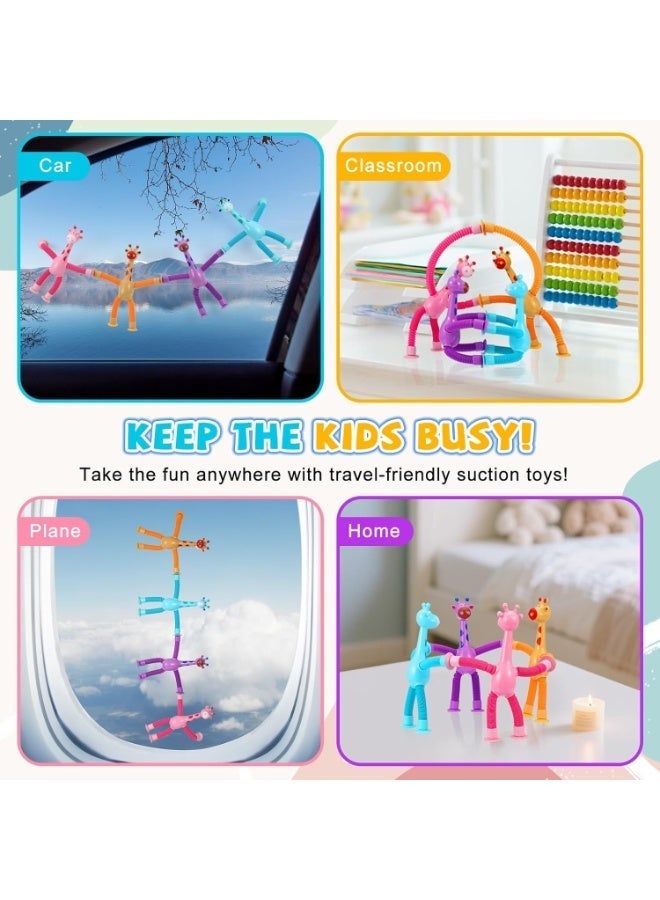 4Pcs Giraffe Pop Tube Sensory Toys for Kids, Telescopic Suction Cup Fidget Toys with Stretchable Arms & Legs, Stress Relief Travel Toys, Airplane Activities & Birthday Gifts for Boys Girls Toddlers - Image 3