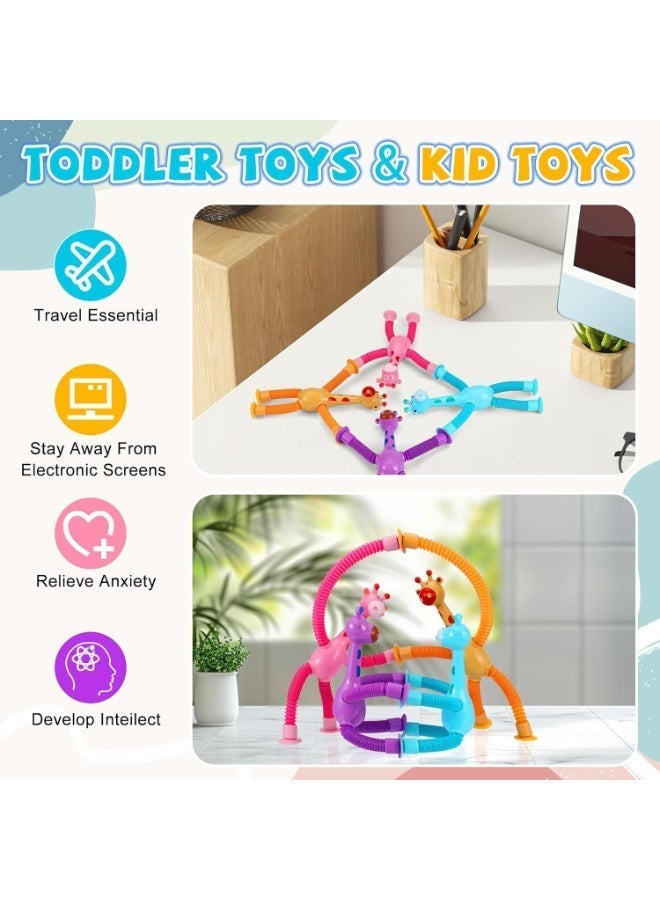 4Pcs Giraffe Pop Tube Sensory Toys for Kids, Telescopic Suction Cup Fidget Toys with Stretchable Arms & Legs, Stress Relief Travel Toys, Airplane Activities & Birthday Gifts for Boys Girls Toddlers - Image 4