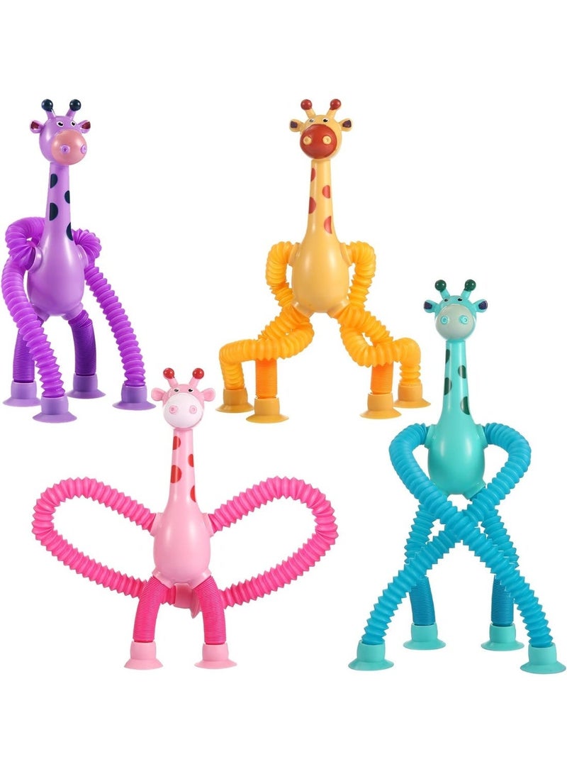 4Pcs Giraffe Pop Tube Sensory Toys for Kids, Telescopic Suction Cup Fidget Toys with Stretchable Arms & Legs, Stress Relief Travel Toys, Airplane Activities & Birthday Gifts for Boys Girls Toddlers - Image 1