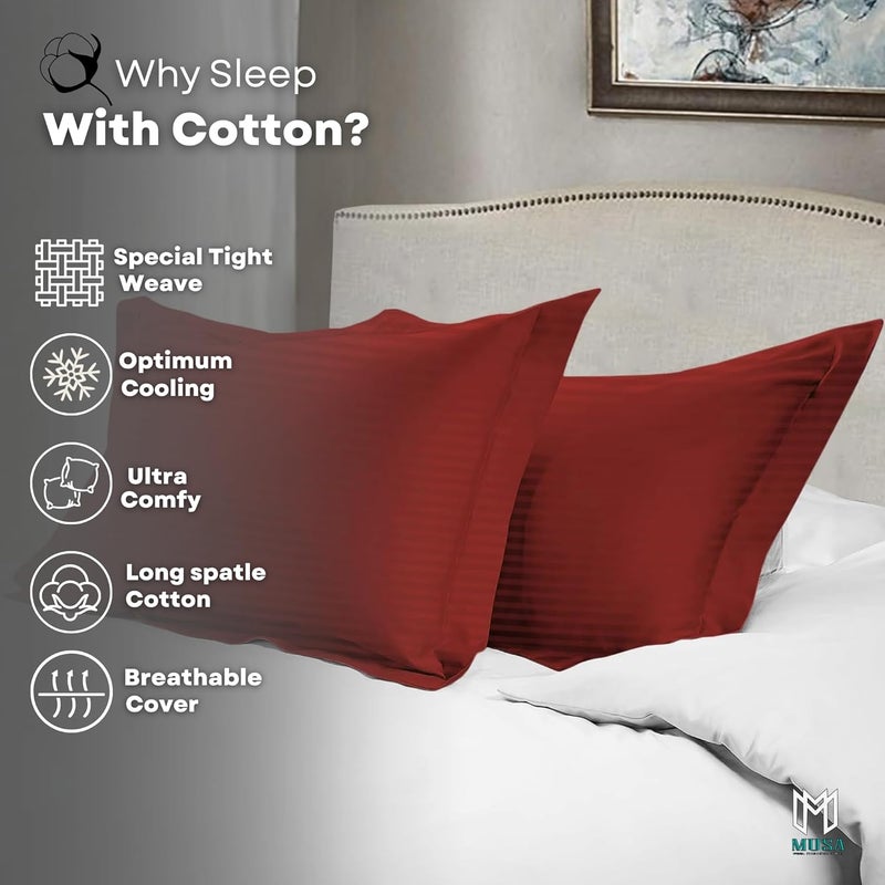 MUSA MUSA® Striped Cotton Pillow Covers – Soft, Breathable & Hotel-Inspired Pillow Covers with Envelope Closure | Elegant 5cm Oxford Frame Design for Bedroom & Home Décor (4, Burgundy, 50 x 70cm) - Image 3
