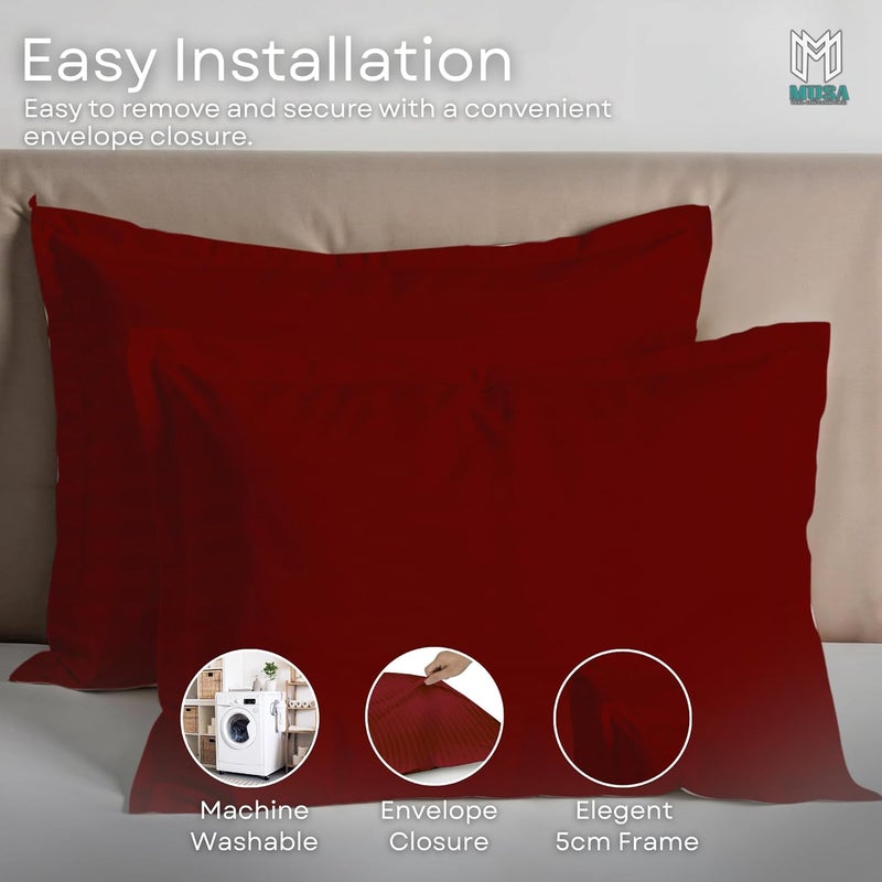MUSA MUSA® Striped Cotton Pillow Covers – Soft, Breathable & Hotel-Inspired Pillow Covers with Envelope Closure | Elegant 5cm Oxford Frame Design for Bedroom & Home Décor (4, Burgundy, 50 x 70cm) - Image 4