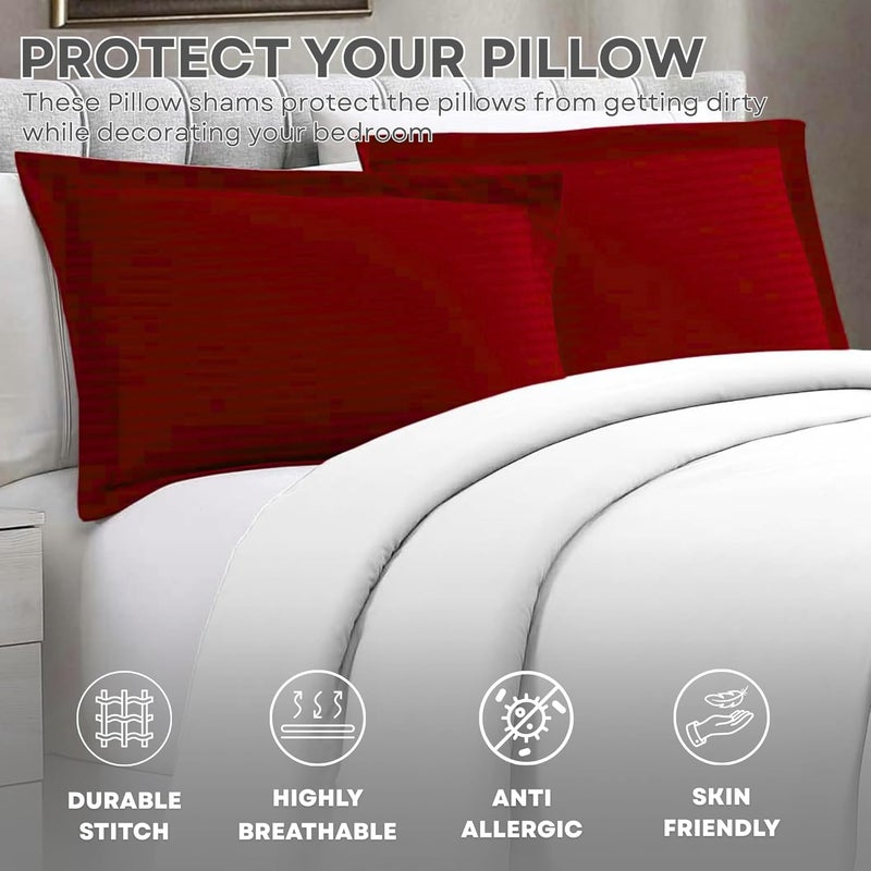 MUSA MUSA® Striped Cotton Pillow Covers – Soft, Breathable & Hotel-Inspired Pillow Covers with Envelope Closure | Elegant 5cm Oxford Frame Design for Bedroom & Home Décor (4, Burgundy, 50 x 70cm) - Image 5