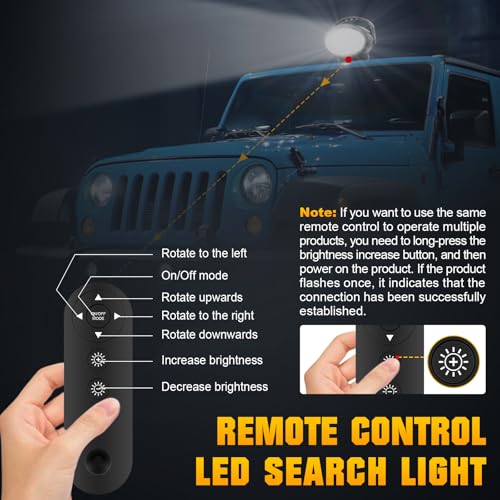 SKYWORLD 8 inch 38W LED Search Light, Portable Magnetic Base 360° Rotating Remote Control Led Work Light, 12V 24V Driving Lights Lamp for Car Off Road Truck 4x4 SUV ATV Protection Emergency Lighting - Image 5