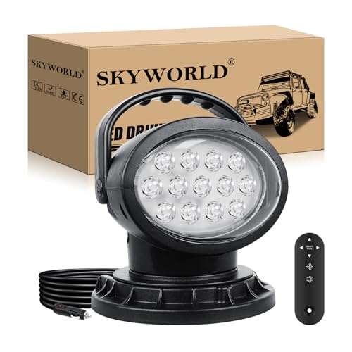 SKYWORLD 8 inch 38W LED Search Light, Portable Magnetic Base 360° Rotating Remote Control Led Work Light, 12V 24V Driving Lights Lamp for Car Off Road Truck 4x4 SUV ATV Protection Emergency Lighting - Image 1