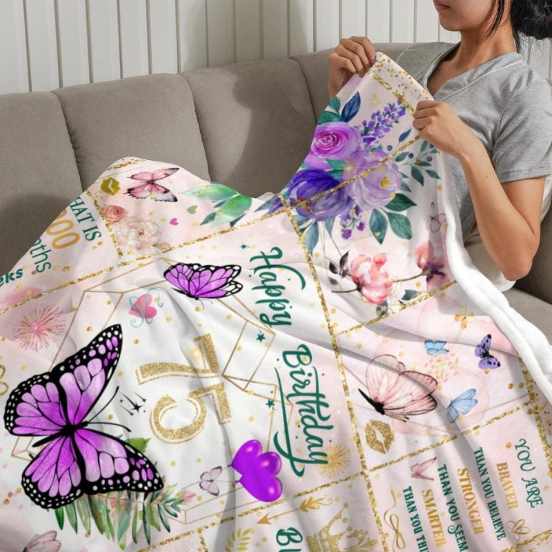 75th Birthday Gift For Her Soft 320 GSM Plush Flannel Fleece Throw Blanket - Festive Butterfly Floral Pattern Lightweight Cozy Blanket For Grandma Elderly Couch Camping Travel Milestone Celebration - Image 4