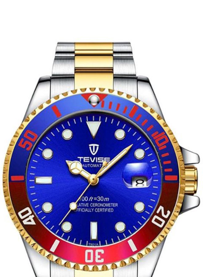 تيفيز ساعة يد كوارتز بعقارب وسوار من الستانلس ستيل طراز T801 quartz SGBL للرجال - Image 3