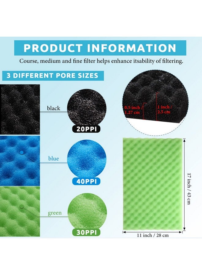 Romooa 9 Pcs Fish Pond Foam Aquarium Filter Sponge Wave Shape Coarse Foam for Fish Tank Sump Pond 17 x 11 Inch x 1/2 to 1 Inch, Black, Green, Blue - Image 2