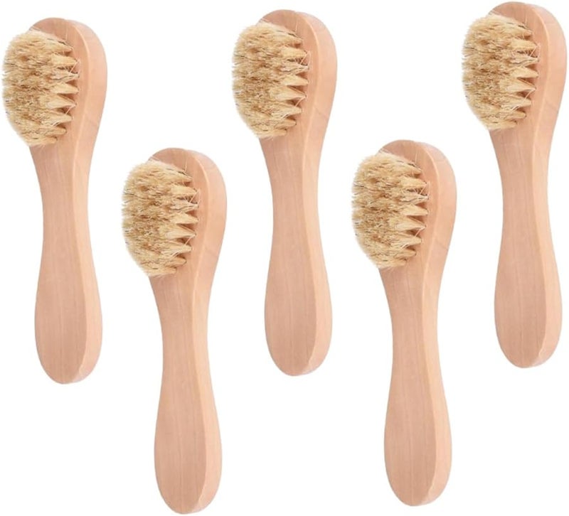 Wooden Handle Facial Cleansing Brush 5 Pack Soft Bristle Deep Cleansing Travel Friendly Face Scrubber - Image 1