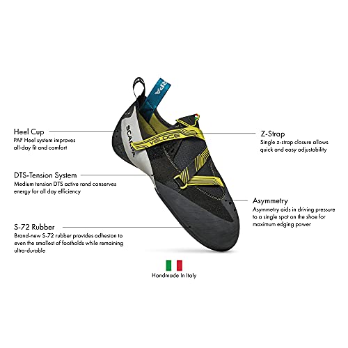 SCARPA Men's Veloce Rock Climbing Shoes for Gym Climbing - Black/Yellow - 8-8.5 - Image 2