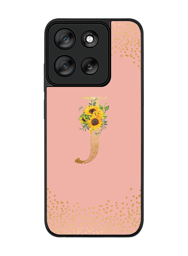 Stylizedd For Motorola Moto G56 Case,Slim fit Camera Protection, Shockproof Thin Phone cover  - Custom Floral Monogram - J  (Rose Pink ) - Image 1
