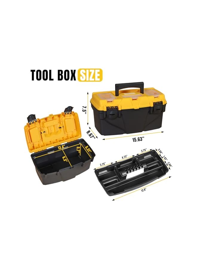PROMASS promass 15.5" Plastic Storage Tool Box with Removable Tray,Small Toolbox Organizer With Screw Box, Black/Yellow ATRJH-3015T  - Image 2
