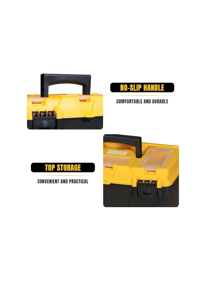 PROMASS promass 15.5" Plastic Storage Tool Box with Removable Tray,Small Toolbox Organizer With Screw Box, Black/Yellow ATRJH-3015T  - Image 3