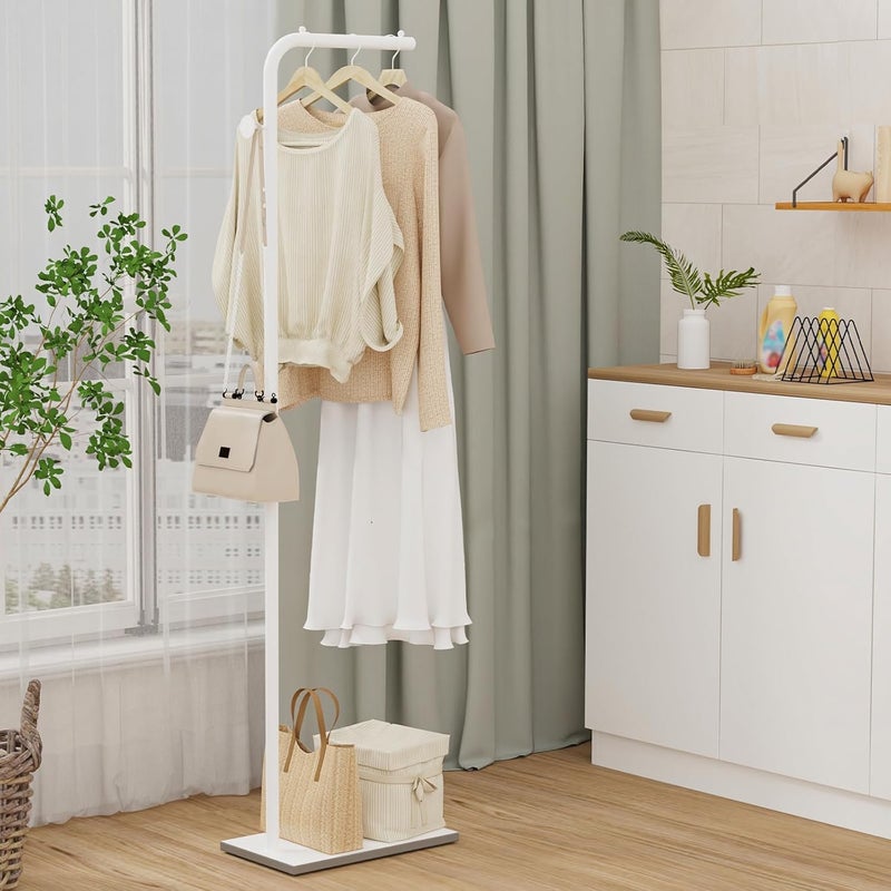 TMOHRA Metal Coat Rack Freestanding,170CM Sturdy Coat Racks Hanger Stand with 3 Hooks and Natural Marble Heavy Base,Clothes Stand Hat Hanger for Bedroom/Hallway/Entryway/Living Room (White) - Image 1