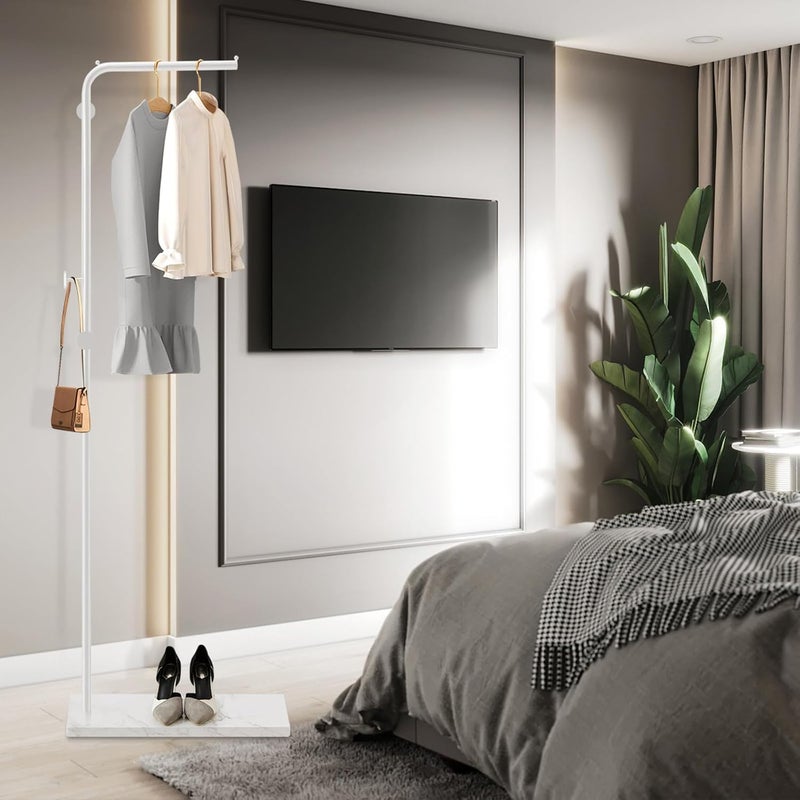 TMOHRA Metal Coat Rack Freestanding,170CM Sturdy Coat Racks Hanger Stand with 3 Hooks and Natural Marble Heavy Base,Clothes Stand Hat Hanger for Bedroom/Hallway/Entryway/Living Room (White) - Image 5
