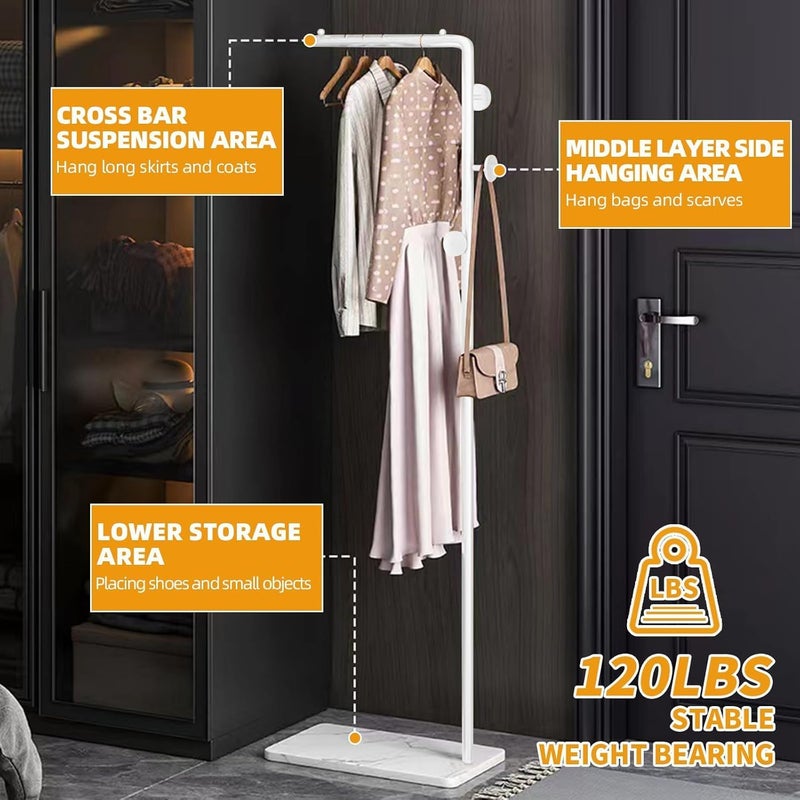 TMOHRA Metal Coat Rack Freestanding,170CM Sturdy Coat Racks Hanger Stand with 3 Hooks and Natural Marble Heavy Base,Clothes Stand Hat Hanger for Bedroom/Hallway/Entryway/Living Room (White) - Image 4