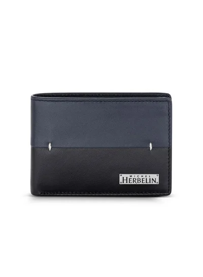 MICHEL HERBELIN Rime Leather Bi-Fold Blue & Black Wallet for Men's Navy Blue Black