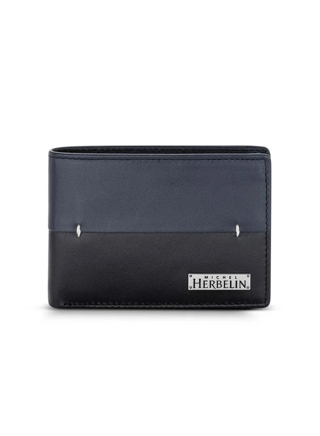 ميشيل هيربيلين Rime Leather Bi-Fold Blue & Black Wallet for Men's Navy Blue Black