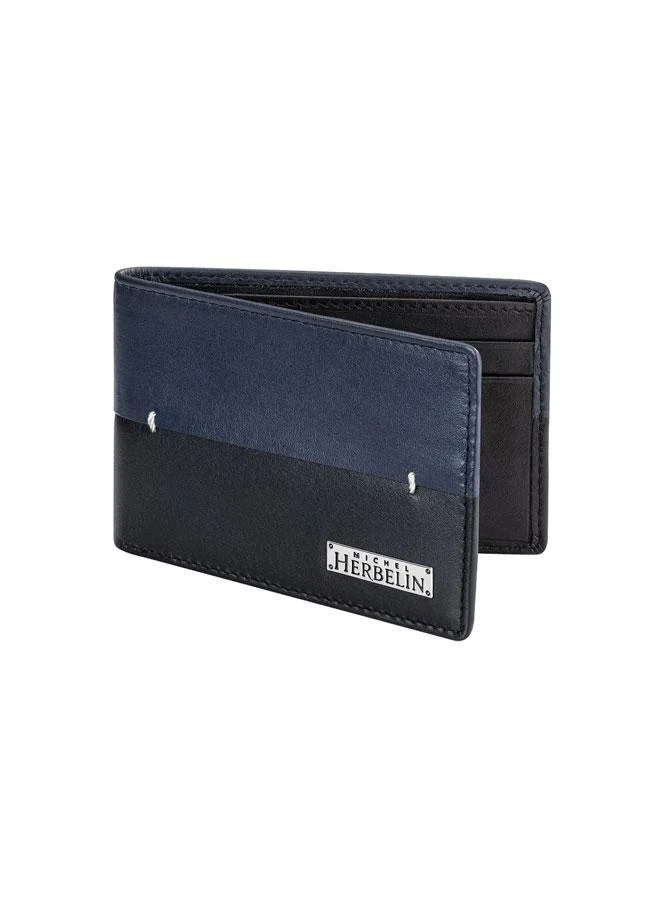 ميشيل هيربيلين Rime Leather Bi-Fold Blue & Black Wallet for Men's Navy Blue Black