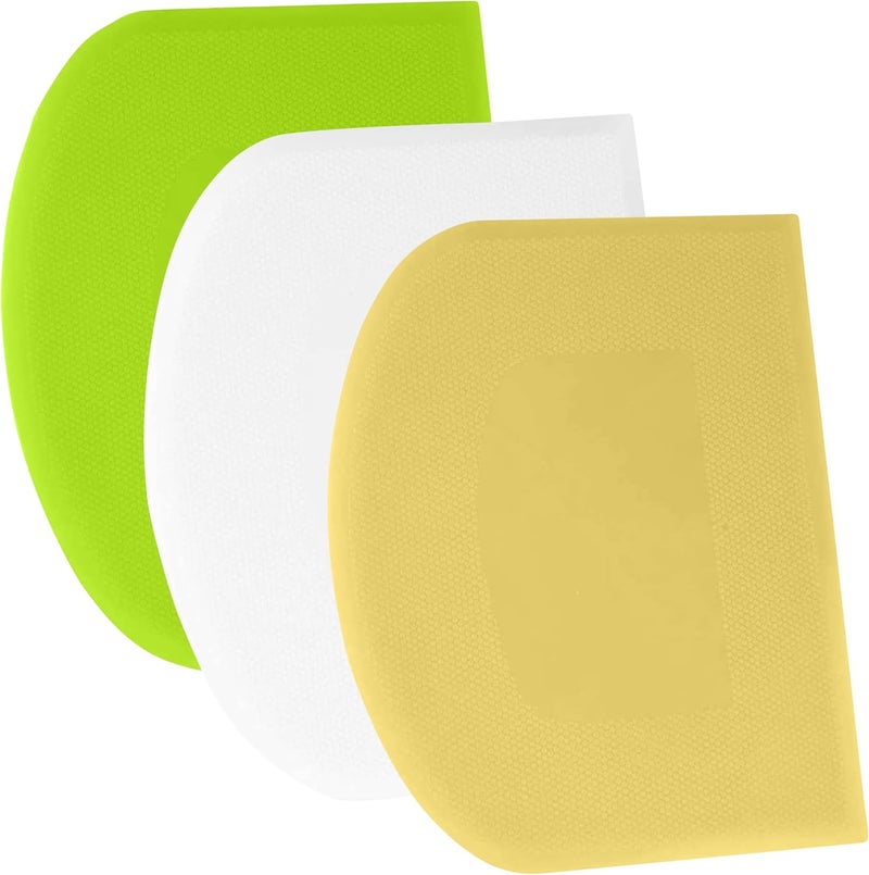 SURDOCA Dough Scraper Bench Scraper - 3P 13x7.9" Plastic Flexible Bowl Scraper, Sharp Edge & Angles Cake Scraper. Non-Slip Bakeware Decorating Tools Sculpting & Modeling Tools - White+Yellow+Green - Image 1