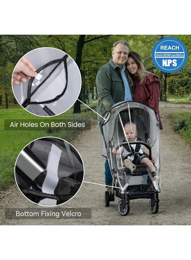 bemece Bemece Baby Stroller Rain Cover Universal Stroller Accessory - Waterproof Windproof Travel Weather Shield Thick & Durable Protect from Dust and Snow with Breathable Ventilation Mesh Clear Visibility - Image 3