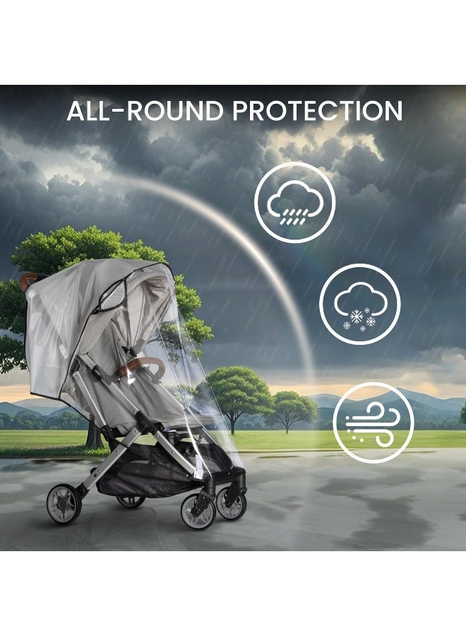 bemece Bemece Baby Stroller Rain Cover Universal Stroller Accessory - Waterproof Windproof Travel Weather Shield Thick & Durable Protect from Dust and Snow with Breathable Ventilation Mesh Clear Visibility - Image 2