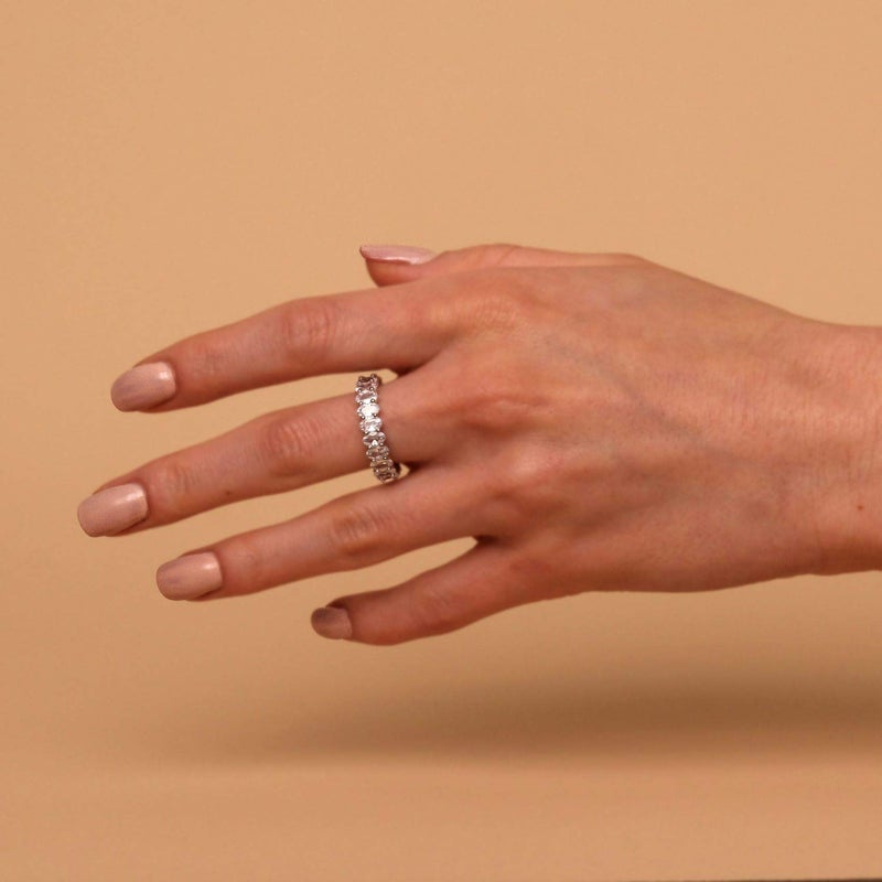 PAVOI Rhodium Plated Oval Cubic Zirconia Stone Love Ring - 5mm Thick Stackable Bands for Women - Statement Jewelry Gold Eternity Rings for Women, Size 5 - Image 3