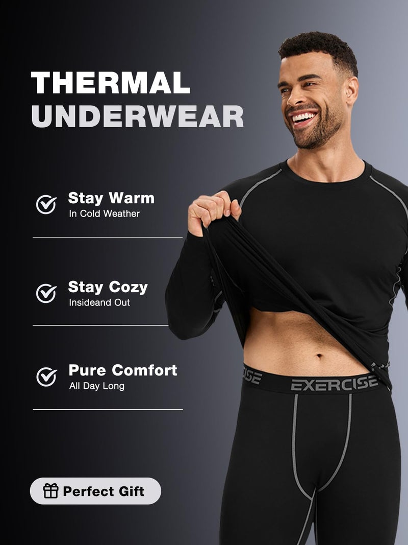 Celfaeree 2 Packs Compression Set Men Thermal Underwear for Men Long Johns for Mens Thermals Top and Bottom Set Black/Dark Gray L - Image 2