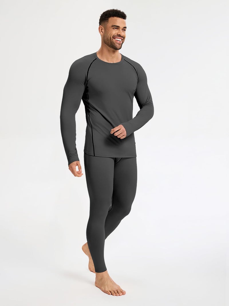 Celfaeree 2 Packs Compression Set Men Thermal Underwear for Men Long Johns for Mens Thermals Top and Bottom Set Black/Dark Gray L - Image 5
