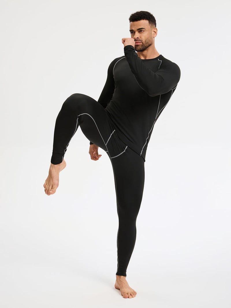 Celfaeree 2 Packs Compression Set Men Thermal Underwear for Men Long Johns for Mens Thermals Top and Bottom Set Black/Dark Gray L - Image 4