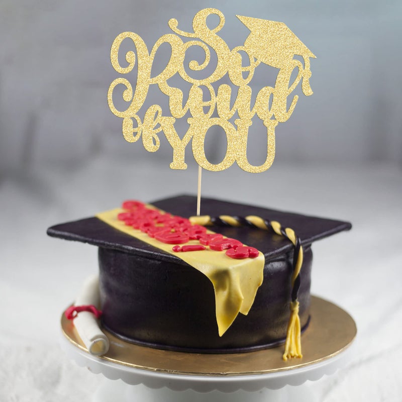 Ephlyn 1Pc So Proud of You Cake Topper with Gold Glitter Diploma Graduation Cap Cake Pick Congrats Class of 2025 Cake Decorations for 2025 Graduation Theme High School Boys Girls Graduate Party Supplies Gold - Image 5