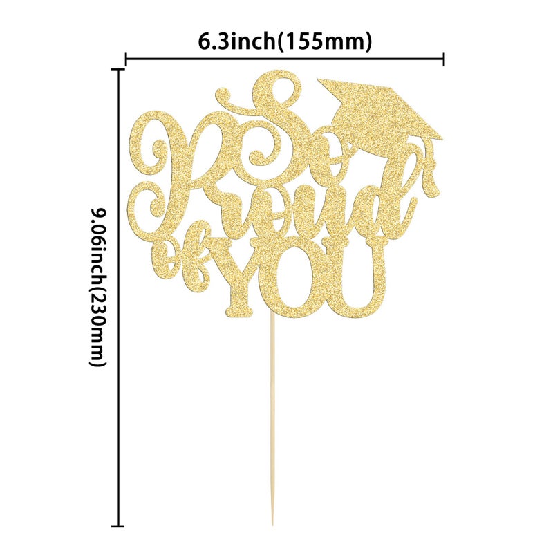Ephlyn 1Pc So Proud of You Cake Topper with Gold Glitter Diploma Graduation Cap Cake Pick Congrats Class of 2025 Cake Decorations for 2025 Graduation Theme High School Boys Girls Graduate Party Supplies Gold - Image 2