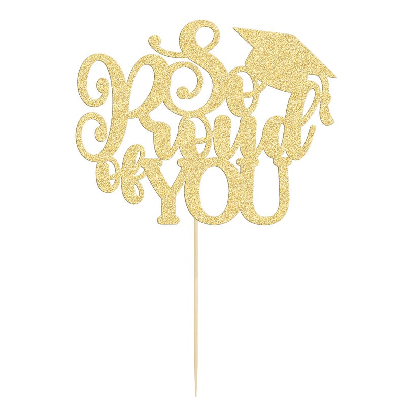 Ephlyn 1Pc So Proud of You Cake Topper with Gold Glitter Diploma Graduation Cap Cake Pick Congrats Class of 2025 Cake Decorations for 2025 Graduation Theme High School Boys Girls Graduate Party Supplies Gold - Image 3