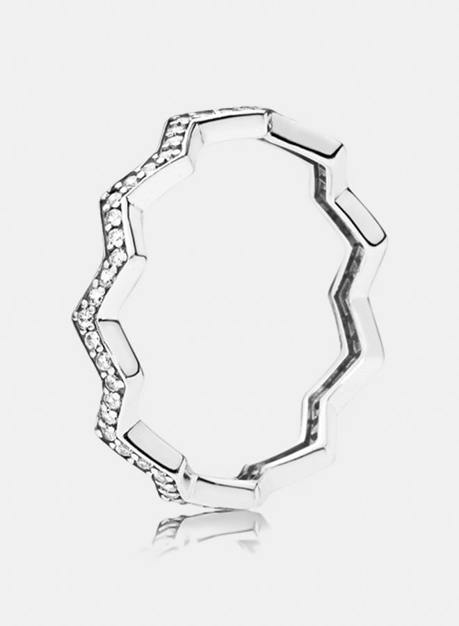 PANDORA Zigzag Silver Ring with Clear Cubic Zirconia