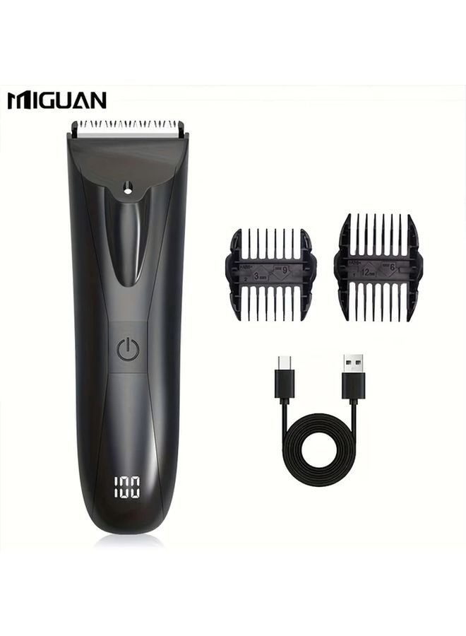 مقلم كهربائي للرجال لإزالة شعر الجسم باللون الأسود شاحن USB لحلاقة اللحية والساقين والذراعين - Image 1