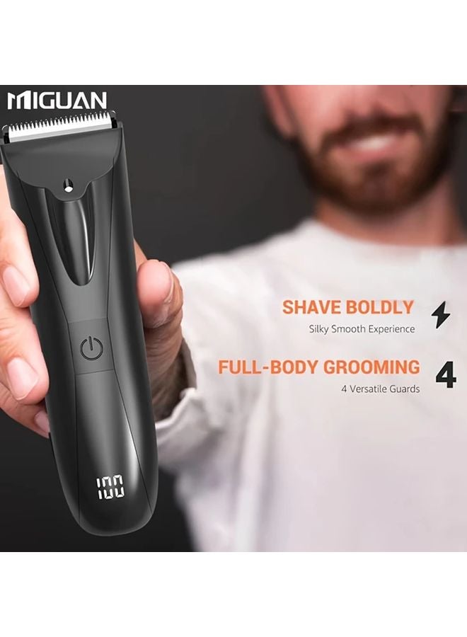 مقلم كهربائي للرجال لإزالة شعر الجسم باللون الأسود شاحن USB لحلاقة اللحية والساقين والذراعين - Image 4