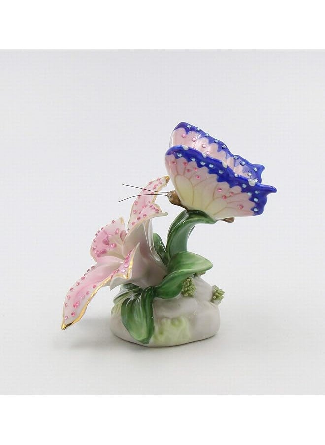 Cosmos Gifts Fine Porcelain Faux Jewel Butterfly With Pink Stargazer Lily Flower 3 1 4 Inch H Figurine Multicolored  - Image 4