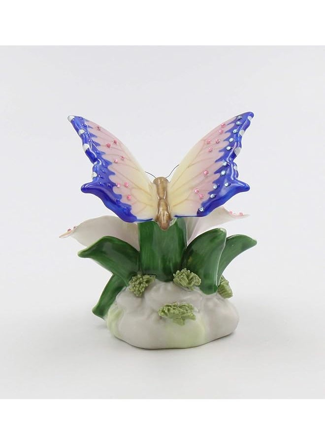 Cosmos Gifts Fine Porcelain Faux Jewel Butterfly With Pink Stargazer Lily Flower 3 1 4 Inch H Figurine Multicolored  - Image 5