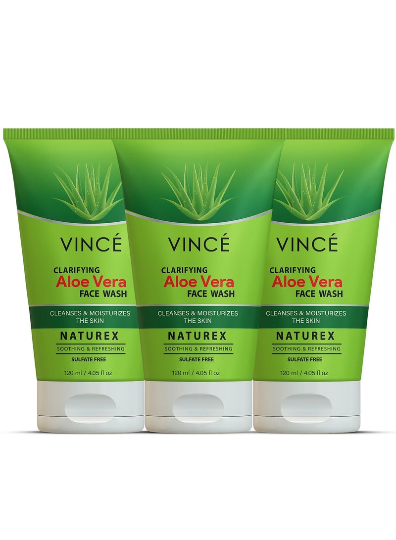 فينس غسول الوجه بالصبار - عبوة من 3 قطع - مهدئ ومرطب - ينظف البشرة بعمق، ويشد المسام، ويقلل من العيوب، ويترك البشرة منتعشة ومشرقة - 120 مل لكل منها