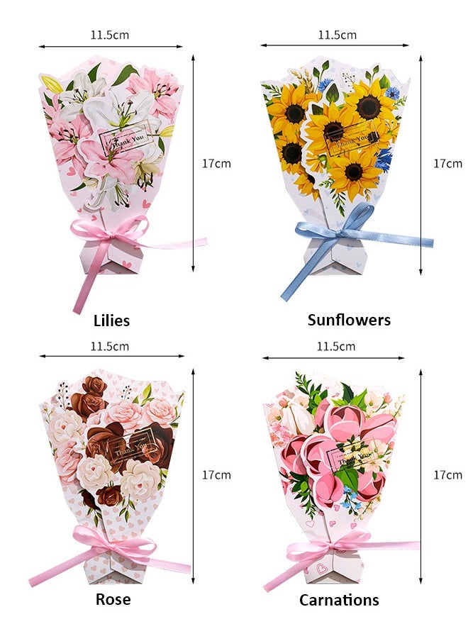 Lemon - 4pcs Greeting Card 3D Bouquet Bow Greeting Card for Back Gift, Birthday, Mother's Day Gift, Wedding, Eid, Sturdy and Solid Cardstock Gift Card - Image 1