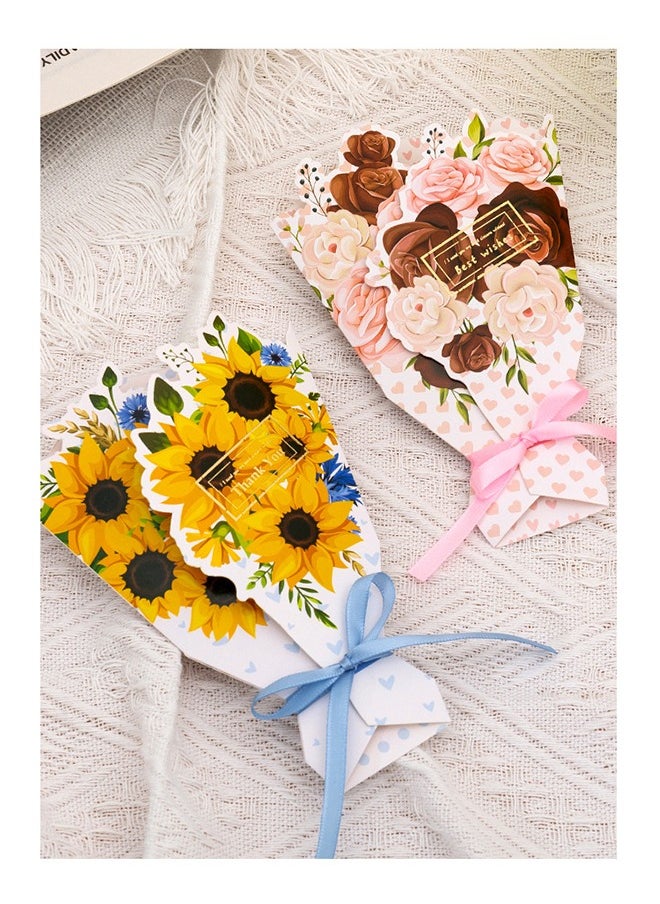 Lemon - 4pcs Greeting Card 3D Bouquet Bow Greeting Card for Back Gift, Birthday, Mother's Day Gift, Wedding, Eid, Sturdy and Solid Cardstock Gift Card - Image 1