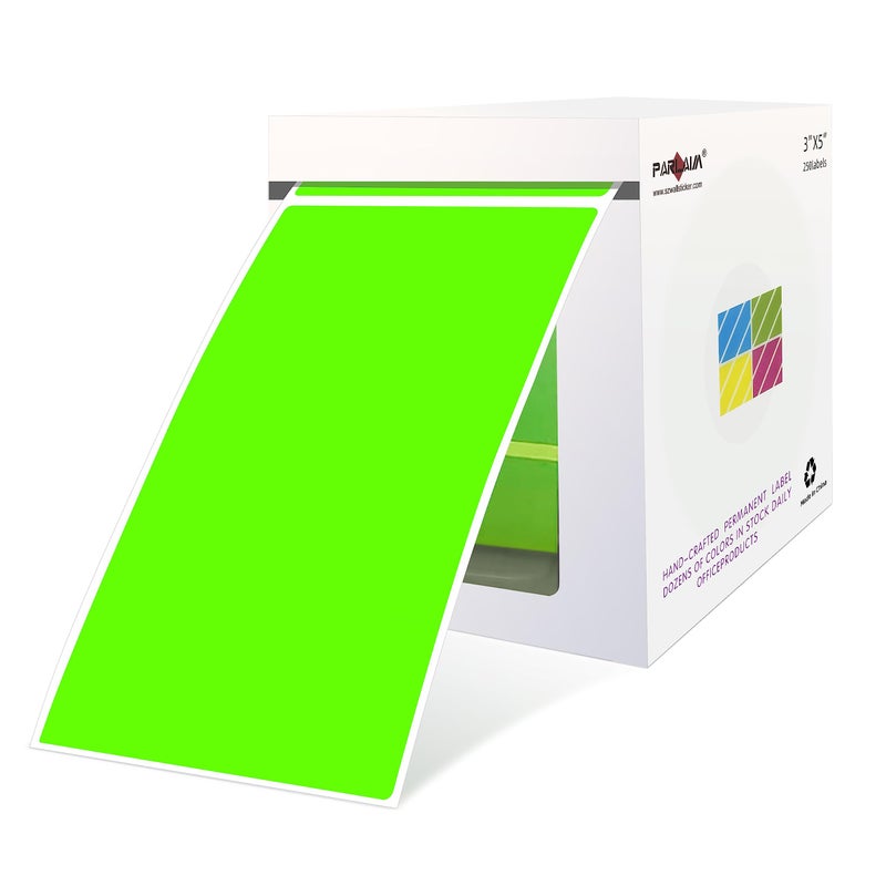 PARLAIM 3 x 5 inch Rectangle Sticker Labels, 250PCS Adhesive Color Coding Stickers for Moving Box Inventory Label, Fluorescent Green - Image 1