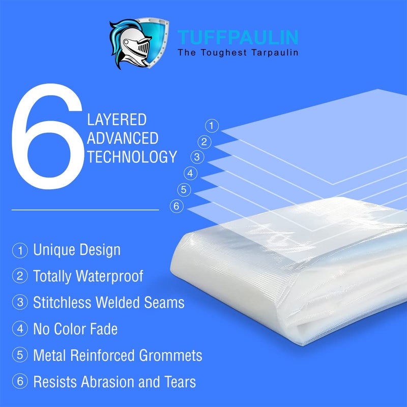 TUFFPAULIN TUFFPAULIN 12FT X 6FT 120 GSM Transparent Heavy Duty Tarpaulin Tirpal Tadpatri Tharpai Thadika Extra Strong Eyelets UV Resistant 100 Waterproof Virgin 6 Layer MLCL 3D Rib Technology1 No  - Image 2