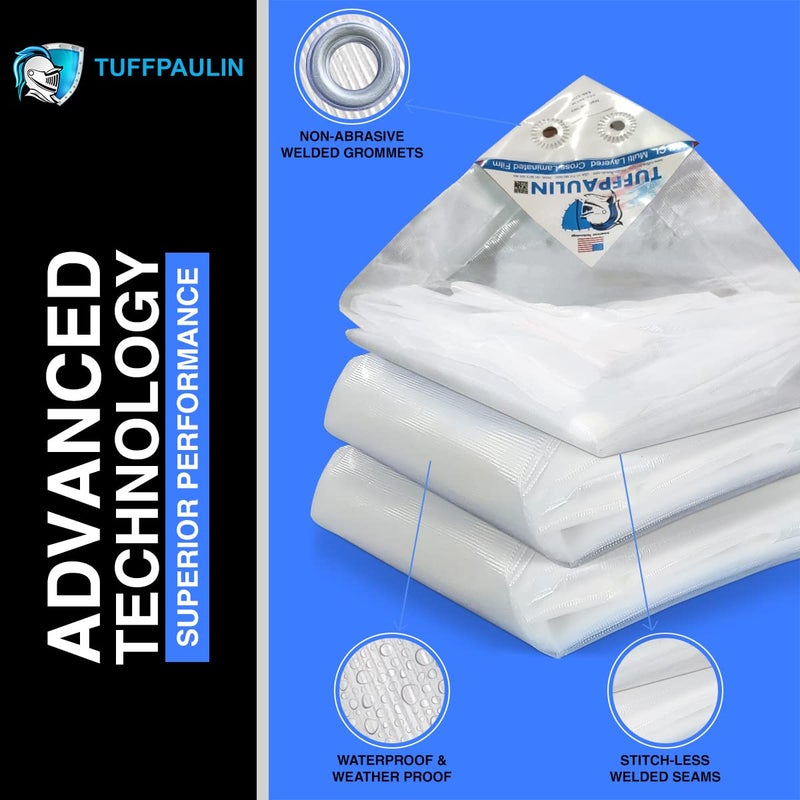 TUFFPAULIN TUFFPAULIN 12FT X 6FT 120 GSM Transparent Heavy Duty Tarpaulin Tirpal Tadpatri Tharpai Thadika Extra Strong Eyelets UV Resistant 100 Waterproof Virgin 6 Layer MLCL 3D Rib Technology1 No  - Image 3