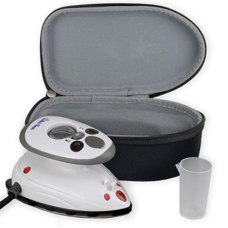 The Quilted Bear مكواة الباندا المصنوعة من القماش مكواة بخار صغيرة خفيفة الوزن للسفر لمكواة خالية من التجاعيد مع حقيبة صلبة مكواة بخار للسفر للحرف اليدوية للملابس باللون الأسود