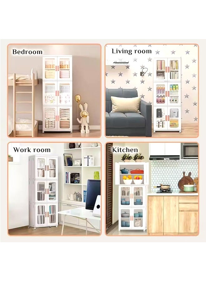 JCB CHIC Storage Bin With Lids And Doors ,Plastic Storage Cabinet With  Wheels ,Foldable Narrow Cabinet Light Luxury Home Multi-layer Kitchen - Image 4